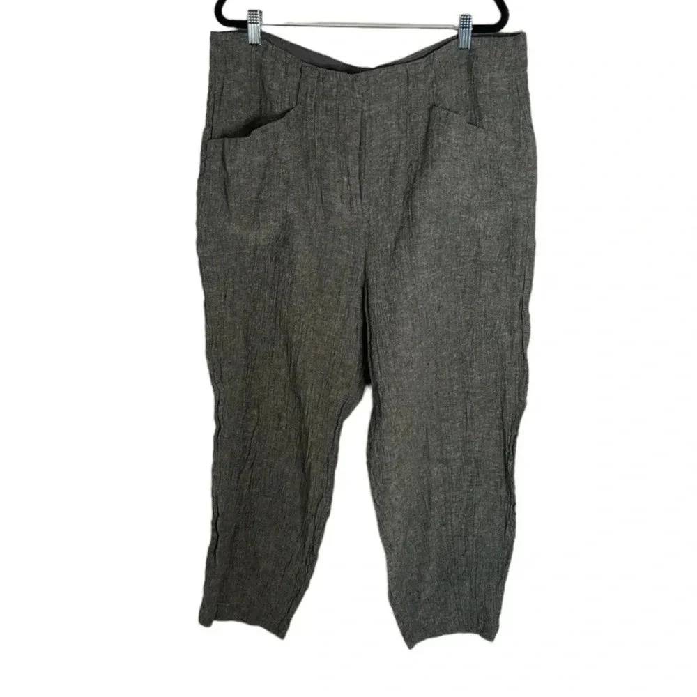 Poetry Gray Linen/Cotton Cropped Pants Size 14 Lagan Look Boho Sustainable